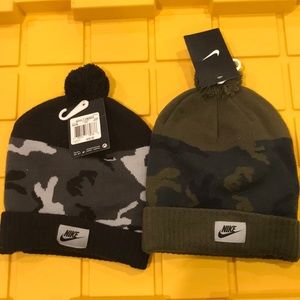 2 NIKE CAMO KNIT POM HATS - 2 hats - NEW WITH TAGS